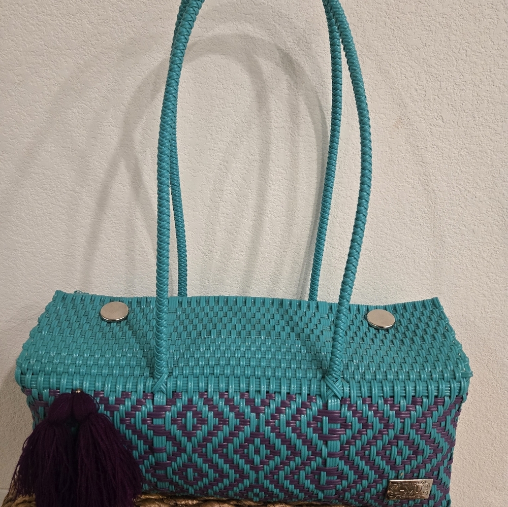 I-XU Purple And Turquoise Mexican Woven Purse